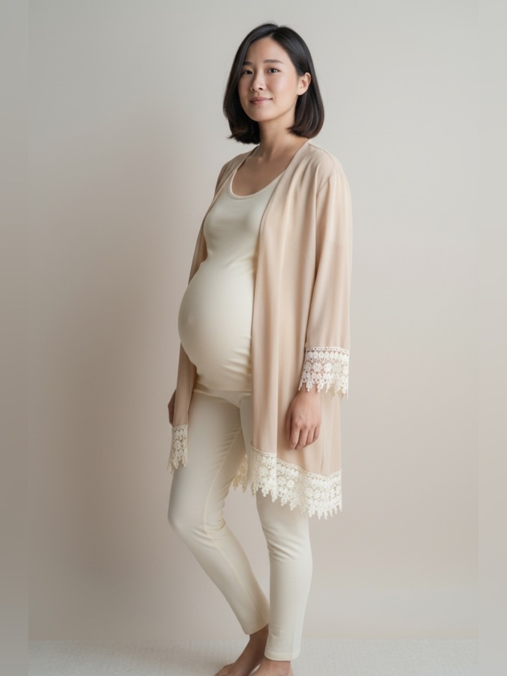 Pinkblush Crochet Hem Kimono Beige Size Small